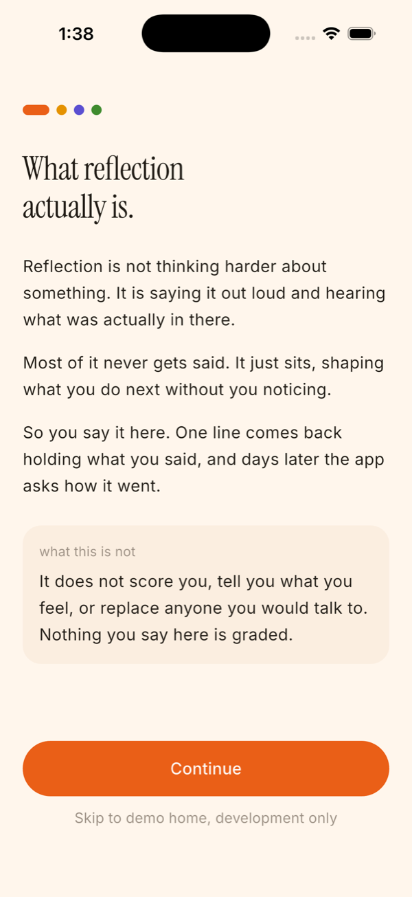 The opening screen, headed What reflection actually is.